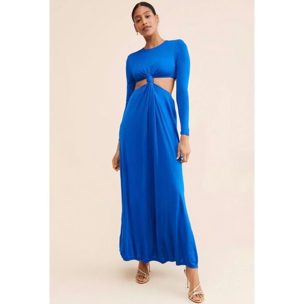 Farm Rio Blue Knotted Cutout Maxi Dress Medium Nwt Resort Beach Vacation Party